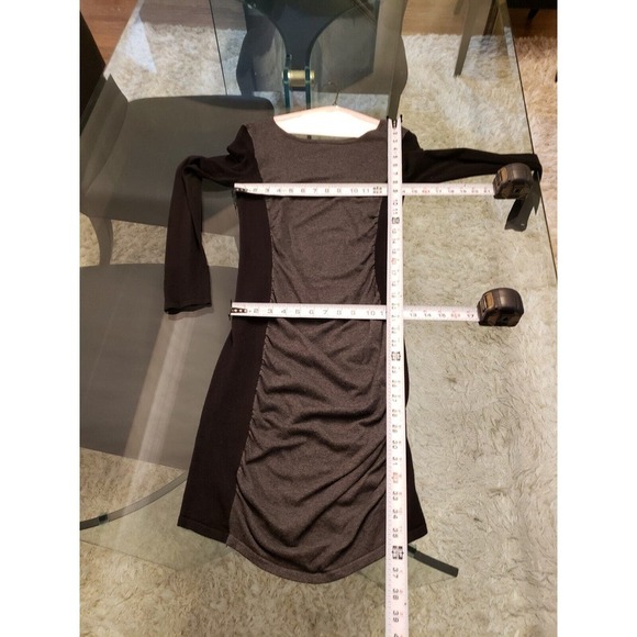 Express Women's Black Gray Round Neck Long Sleeve Knee Length Dress Small Petite - Picture 9 of 10